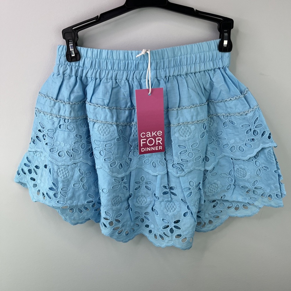 Cake For Dinner Lagrange Eyelet Ruffle Skirt Sea Mist Blue Cotton Mini 2XS Small